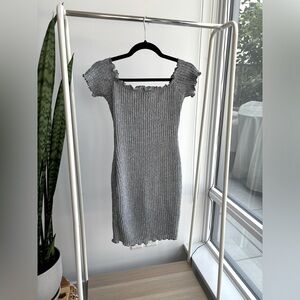 MAY PINK  |  Knit Bodycon Mini Dress in Blueish Gray Heather Size M